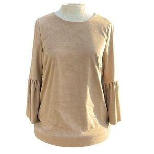Crown & Ivy Suede Statement Sleeve Blouse, Tan Color, Womens Size Small